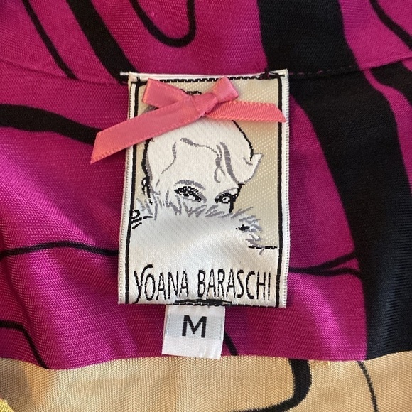 Anthropologie Yoana Baraschi Magenta Pink Yellow Black Floral Silk Shirt Dress M - Picture 12 of 14